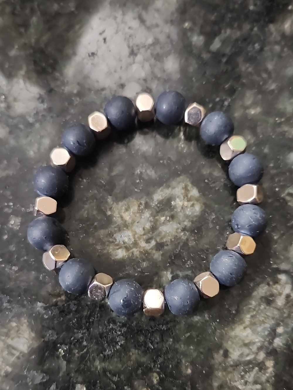 Handmade Blue and Gold Hematite Beaded Bracelet